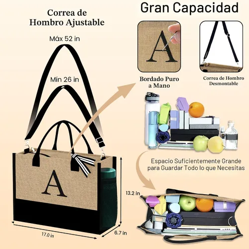 Vista 2 de YOOLIFE Regalos personalizados para mujeres, bolsa de yute inicial y 2