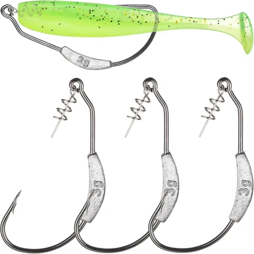 Vista 11 de Twistlock Fishing Hooks with Weight, 25pcs Worm Hooks with Centering Pin Spring Weighted Swimbait Hooks for Soft Plastic Lures Baits Bass Fishing