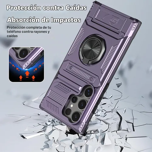 Vista 5 de Vofolen Funda para Samsung Galaxy S23 Ultra con tarjetero [almacena 2 tarjetas] + soporte de anillo giratorio de 360° de doble capa resistente a