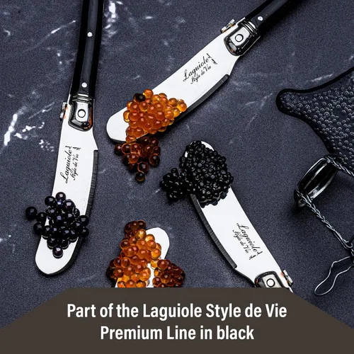 Vista 6 de Laguiole Style de Vie Juego de 4 cuchillos de mantequilla de primera línea con mango de plástico - Negro - Esparcidor en estilo Laquiole Oro