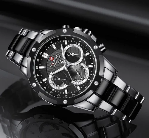 Vista 4 de NAVIFORCE Relojes deportivos para hombre de acero completo reloj de cuarzo para hombre fecha semana resistente al agua reloj militar
