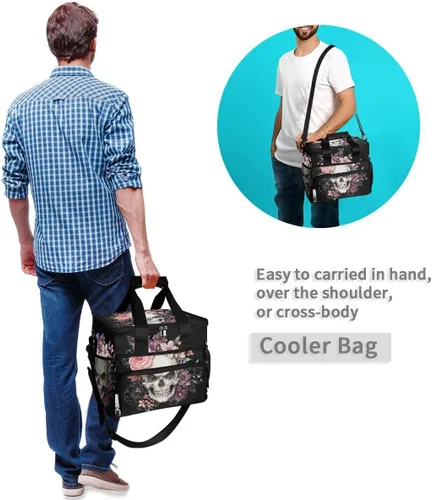 Vista 6 de ALAZA Sugar Skull Floral The Day of Dead - Bolsa de picnic aislada grande para adultos, hombres y mujeres