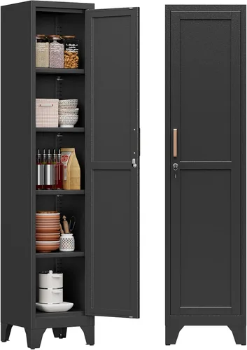 Vista 14 de Mesita de noche tipo casillero de metal negro de 23.6 pulgadas de alto con 1 puerta con cerradura y 1 estante ajustable, armario de almacenamiento