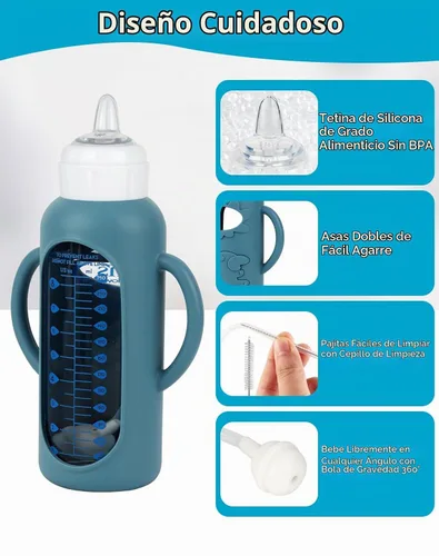 Vista 3 de Kit de conversión de taza para sorber con fundas de silicona para biberón de vidrio estrecho y estrecho Dr Browns de 8 onzas, kit de repuesto