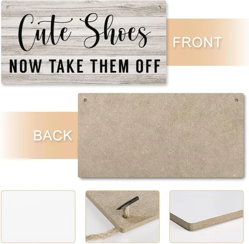 Vista 5 de Placa colgante de madera con diseño de zapatos lindos con texto en inglés "Take Them Off", letrero de bienvenida de madera de granja, letrero