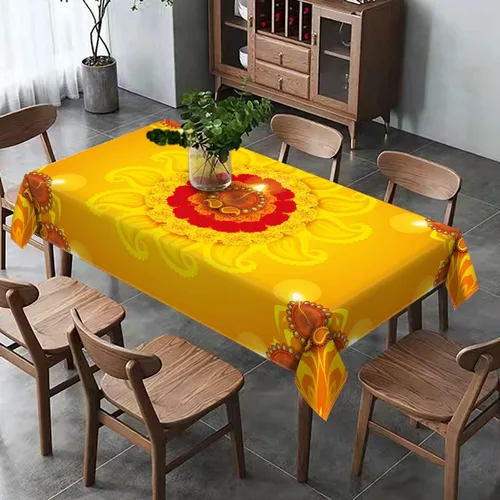 Vista 4 de Hafangry Diwali - Mantel indio Diwali para el hogar, festival de luces, decoración de fiesta, cocina, comedor (60 x 84 pulgadas)