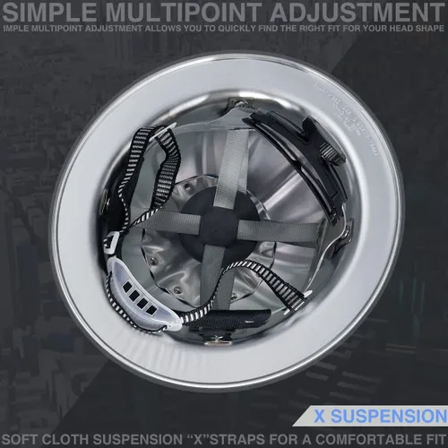 Vista 3 de Casco de seguridad de aluminio con suspensiones de trinquete, gorra de seguridad plateada, talla única, se adapta a la mayoría