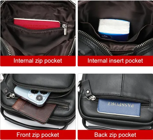 Vista 4 de PRELITER Bolso cruzado de cuero genuino para hombre, bolso de hombro de cuero genuino para hombres para negocios y actividades al aire libre