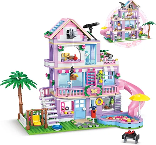 Vista 7 de Pink Girls Seaside Beach Villa Friends - Juego de construcción compatible con Lego Friends, juguete educativo para niños de 8 a 12 años en adelante