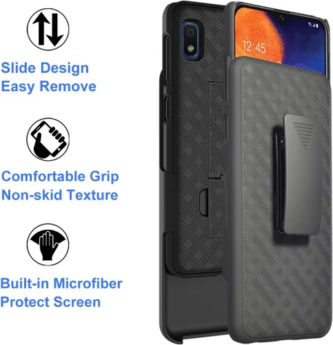 Vista 6 de Ailiber Funda para Galaxy A10e, funda con protector de pantalla de vidrio templado, resistente a prueba de golpes, clip para cinturón, soporte