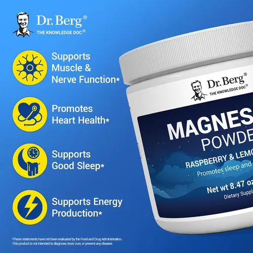 Vista 3 de Dr. Berg - Polvo de glicinato de magnesio para dormir, relajación y alivio del estrés, ahora incluye vitamina D3 y zinc, delicioso sabor a frambuesa