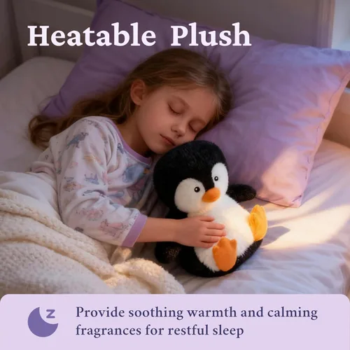 Vista 2 de IKASA Animal de peluche de pingüino para microondas, almohadilla térmica para mayor comodidad y calidez, calentable y refrigerable de 1.5 libras