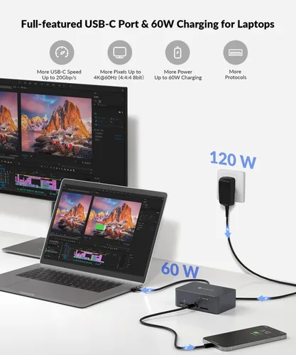 Vista 5 de Conmutador KVM de acceso AV USB C Estación de acoplamiento Monitores duales