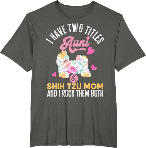 Vista 5 de I Have Two Titles Aunt and Shih Tzu Mom Camiseta divertida para perro, Negro