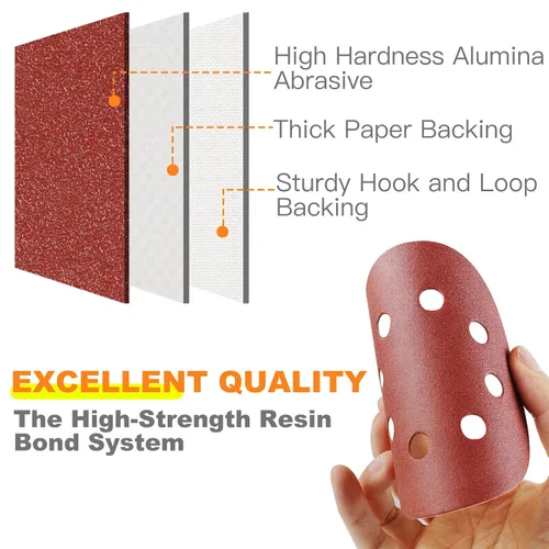 Vista 4 de 150 PCS Discos de Lijado de 5 Pulgadas, Almohadillas Premium para Lijadora Orbital en 9 Granos Diferentes - 40 80 120 180 240 320 400 600 800 Grano