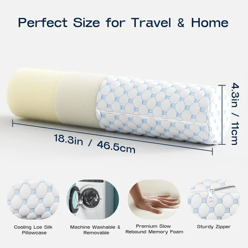 Vista 5 de Almohada Cervical de Rollo, Almohadas de Soporte Cervical de Espuma Viscoelástica, Almohadas de Cuello Redondas, Almohadas Cilíndricas de Refuerzo