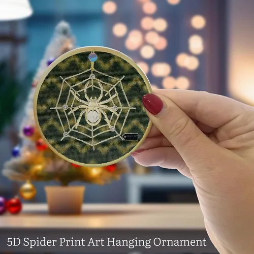 Vista 5 de Matashi Adorno artístico con estampado de araña 5D, adornos colgantes de araña de la suerte para decoración del árbol de Navidad, con historia