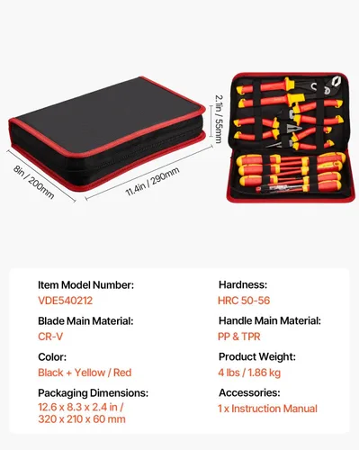 Vista 7 de Happybuy Juego de destornilladores aislados, juego eléctrico profesional de 12 piezas. Juego de herramientas eléctricas aisladas de 1000 V