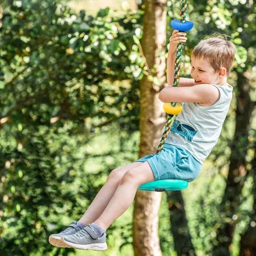 Vista 7 de Tree Swing for Kids,Heavy Duty Single Disc Seat Climbing Rope Set with Hanging Strap and Platform Carabiners for Backyard Treehouse and Outdoor