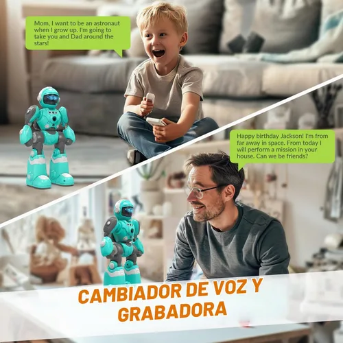 Vista 3 de STEMTRON - Juguetes de robots para niños, robot programable de control remoto con función de grabación de voz mágica, detección inteligente de Azul