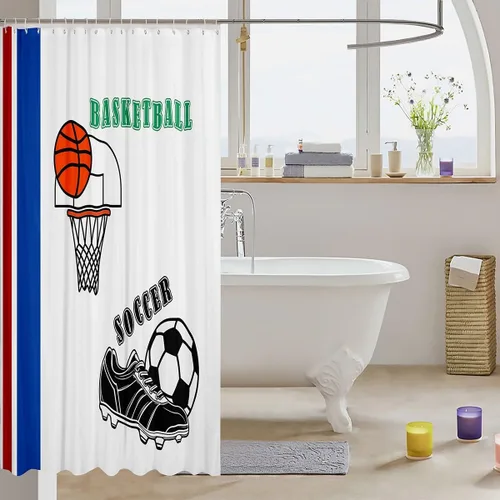Vista 3 de Cortinas de ducha para niños, juegos de pelota de deportes, zapatos de baloncesto y fútbol, cortinas de baño simples y elegantes para niñas, niños