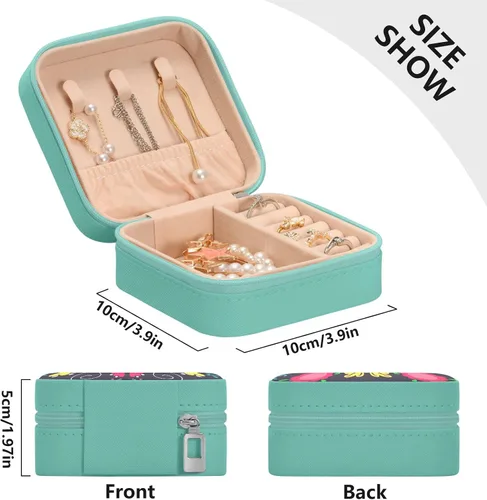 Vista 5 de Tatenale Joyero de viaje, pequeño organizador de joyas, almacenamiento para anillos, aretes, collar, niñas, mujeres, hombres, floral, negro