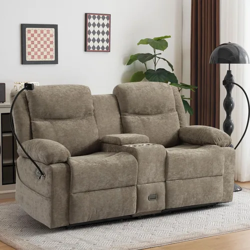 Vista 11 de Sofá reclinable de dos plazas con consola, color azul Manual Recliner Loveseat with Phone Holders, Storage Drawer, Cup Holders, Side Pockets, Dual