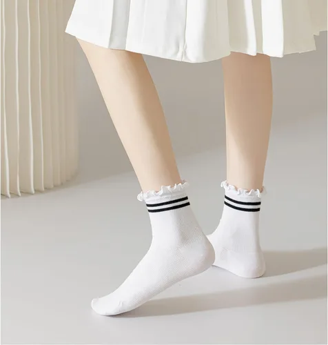 Vista 2 de Mcool Mary Womens Socks, Ruffle Turn-Cuff Casual Ankle Socks Breathable Cool Knit Cotton Lettuce Crew Frilly Sock 6 Pack