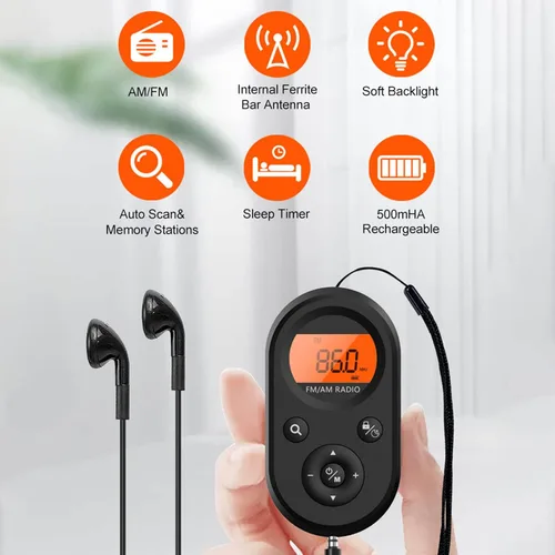 Vista 3 de Radio AM FM, mini radio de sintonización digital, radio estéreo portátil con auriculares, 76 a 108 MHz FM 520/522 a 1710 KHz AM para senderismo