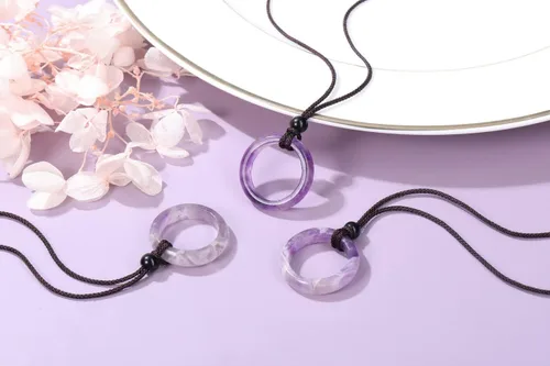 Vista 3 de PESOENTH Collar con colgante de cristal curativo para mujer, cristales de amatista púrpura natural, piedras preciosas de cuarzo, collar de cordón