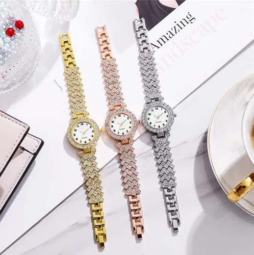 Vista 7 de Relojes de pulsera de lujo para mujer, reloj de pulsera de diamante, reloj de cuarzo casual de moda para mujer