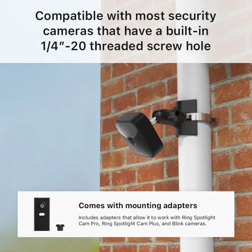 Vista 5 de Holicfun Montaje en poste de cámara de seguridad exterior sin perforación, Universalmente compatible con cámaras Ring, Blink, Eufy, Wyze, Arlo, Negro