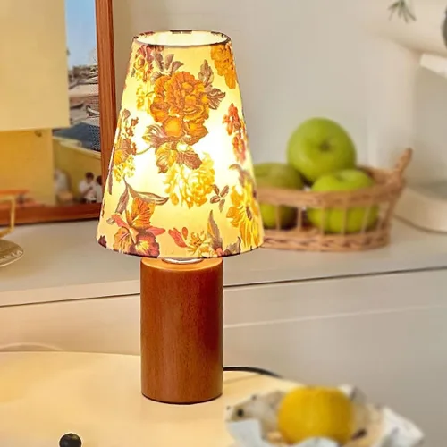 Vista 5 de Lamp for Desk Romantic Atmosphere Table Lamp Solid Wood Retro Floral Table Lamp Bedroom Fabric Table Lamp Desk Lamps for Home Office