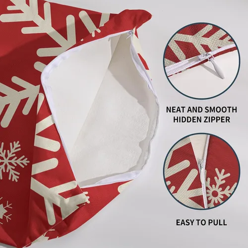 Vista 6 de Juego de 2 fundas de almohada de Navidad de 16 x 16 pulgadas, diseño de copos de nieve rojos rústicos rojos con temática de invierno, almohadas