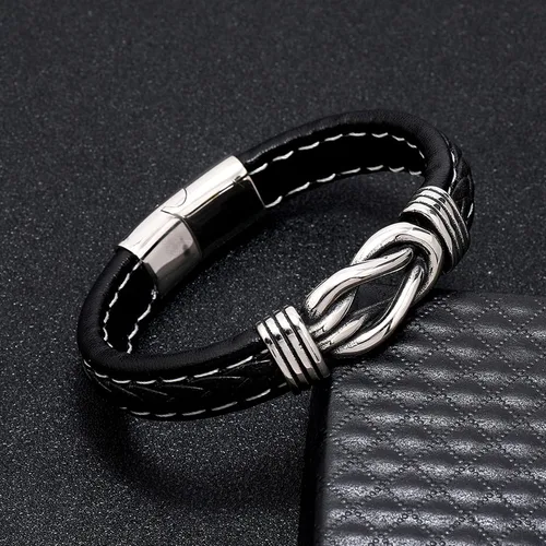 Vista 6 de Pulsera de cuero trenzado con texto en inglés To My ManSonTo My GrandsonUncleBrotherBoyfriends con texto en inglés To My ManSonTo My