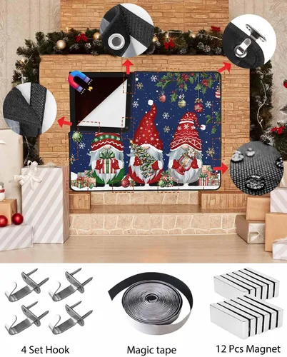 Vista 42 de Cubierta magnética azul para chimenea, detiene la pérdida de calor, pantalla de chimenea para interiores, bolas de gnomos de Navidad, árbol de copo