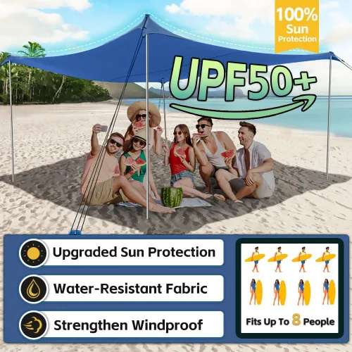 Vista 2 de EasierHike Tienda de campaña para playa, toldo de playa portátil de 10 x 10 pies, fácil de desplegar, refugio de protección solar UPF50+, resistente