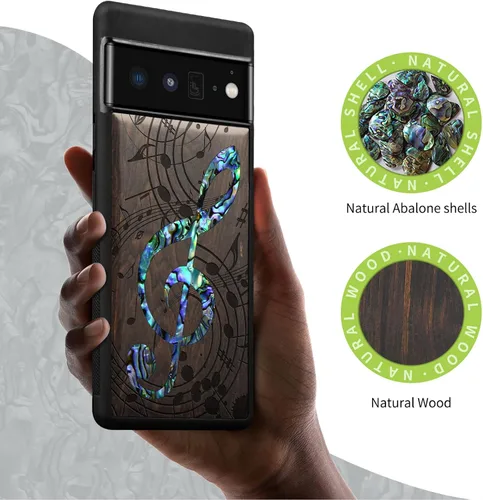 Vista 2 de Carveit Funda de madera de diseñador para Google Pixel 6 Pro (grabado en madera e incrustaciones de carcasa), funda de madera única compatible