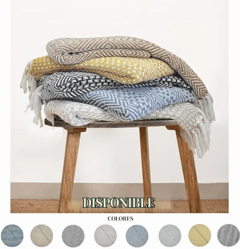 Vista 6 de RAJRANG Manta bohemia de algodón, 50 x 60 pulgadas, manta rústica para sofá para decoración de sala de estar, plumas, gris, beige Gris pluma