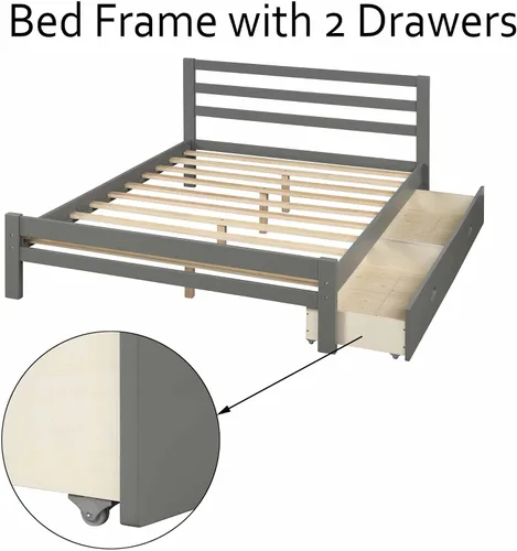 Vista 3 de Base de cama con 2 cajones, base de cama moderna de plataforma de madera con cabecero para niños, adolescentes y adultos, base de colchón Camas, sin