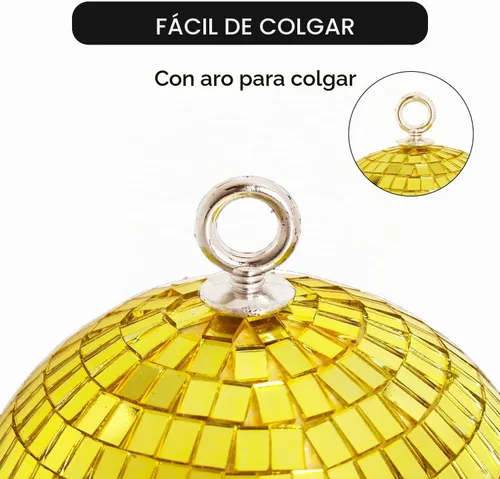 Vista 2 de Bola de discoteca dorada pequeña de 6 pulgadas: decoración de fiesta de discoteca con espejo colgante Dorado