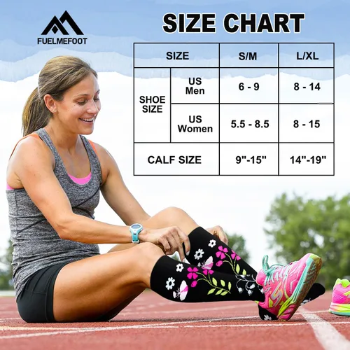 Vista 6 de FuelMeFoot 6 pares de calcetines de compresión para mujeres y hombres, 15-20 mmHg, soporte graduado hasta la rodilla, calcetines para enfermeras