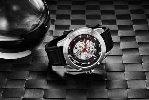 Vista 3 de Stuhrling Original Reloj automático para hombre, esqueleto de acero inoxidable, con correa de goma, 1.969 in