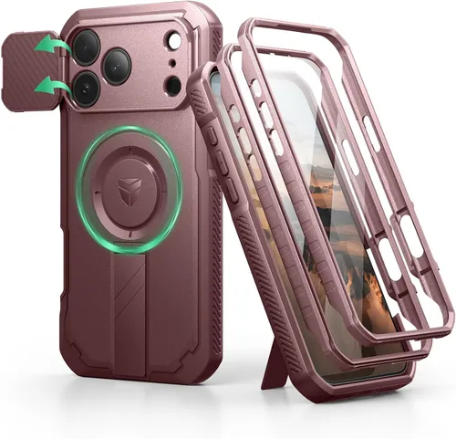 Vista 75 de Dexnor - Funda para iPhone 12 & iPhone 12 Pro con tapa deslizante para cámara, soporte ajustable y protector de pantalla integrado, carcasa