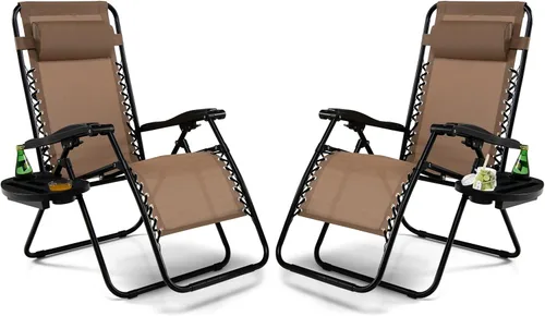 Vista 19 de Tangkula Zero Gravity - Silla plegable para patio, reclinable, ajustable, con soporte para tazas, reposabrazos anchos para patio, jardín, piscina