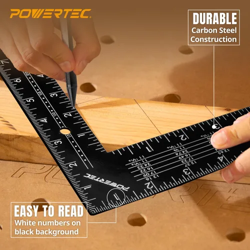 Vista 3 de POWERTEC Cuadrado para enmarcar, cuadrado de carpintero de acero de 16 x 24 pulgadas con mesas de viga, herramientas de marco y regla de ángulo