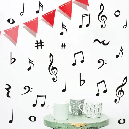 Vista 8 de Calcomanías de pared de notas musicales, notas musicales creativas, calcomanías de pared de vinilo extraíbles para aula, estudio de música, sala