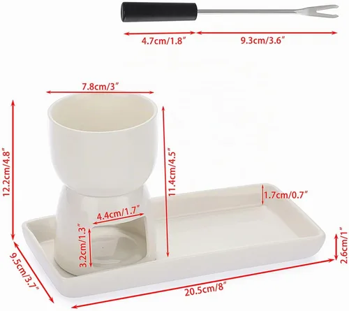 Vista 2 de BSTKEY Juego de calentador de mantequilla de cerámica de 5.1 fl oz con plato rectangular de cerámica, juego de mini olla de fondue para derretir