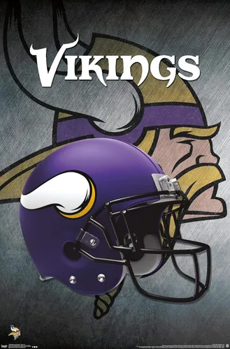Vista 9 de Trends International NFL Minnesota VIkings - Póster de pared con casco 16, 14.725 x 22.375 pulgadas, versión enmarcada de madera de granero Versión