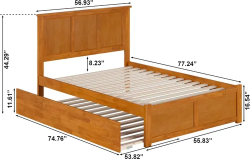 Vista 2 de AFI Madison Cama de Plataforma de Madera Maciza Matrimonial con Piecero y Cama Nido Matrimonial en Toffee Claro
